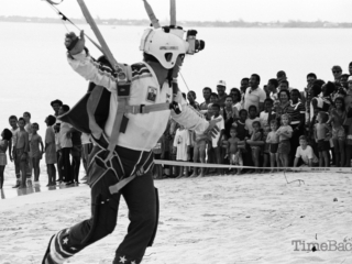 A skydiver on Seven Mile Beach
