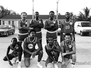 Basketball team poses for photo