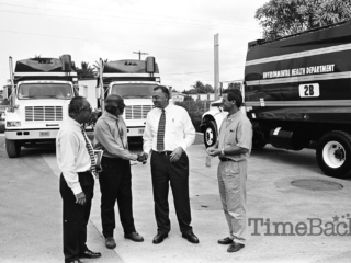 Arrival of new garbage trucks, 1991