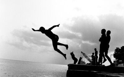 Kids Jumping of Dock in George Town Harbour, Hog Sty Bay, 1986