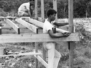 Pioneer one boat builder at work, 1987